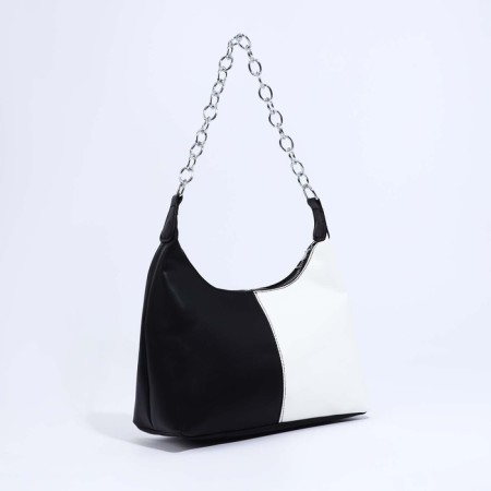 Baget bag with zipper, white/black color-2