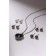 Set of 5 objects: 4 pairs fluffs, pendant “heart”, white-blue color in silver, 45 cm