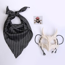 Carnival set: striped bandana, mask with horn white, thermonacleka