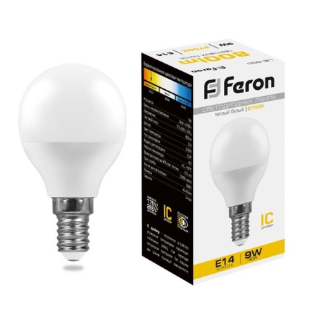 LED lamp Feron, G45, 9 W, E14, 2700 K, warm white