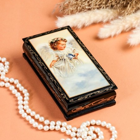 Casket - a bill "Angel on the Cloud", 8.5 × 17 cm, lacquer miniature