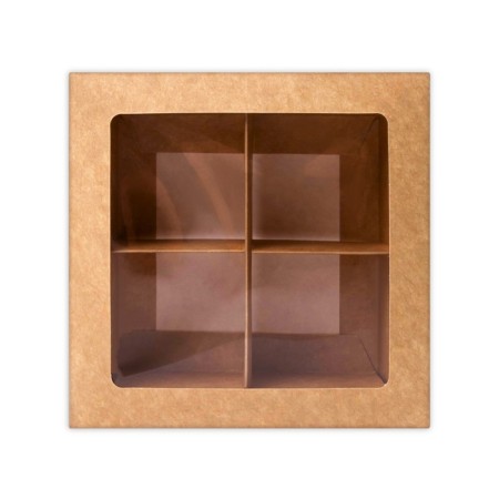 Folding box for 4 sweets with a window, craft, 12.6 x 12.6 x 3.5 cm-2