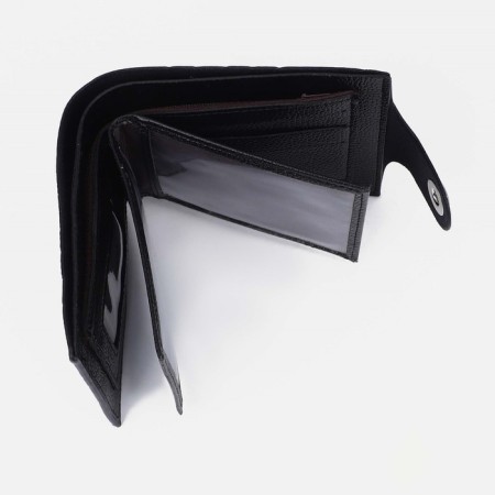 Male purse on a magnet, department for bills, for coins, for cards, black color-2