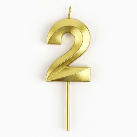 Candle figure for the cake "2", gold, 2.5 x 8 cm.-1