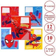 A set of notebooks 10 pieces, 12 sheets, in a cage, covered paper cover, spider-man