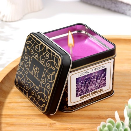 Aromatic candles in the tin bank "Mountain Lavender"