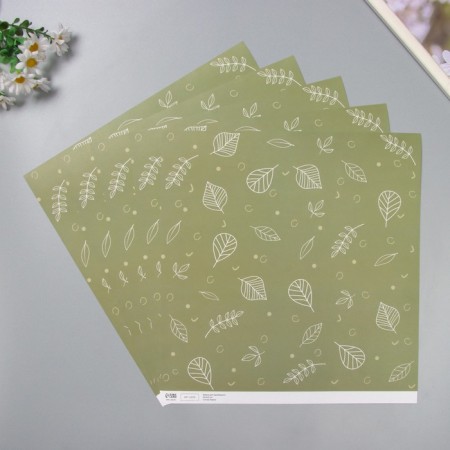 Scrapbooking paper bilateral "leaves" density 180 grams set 5 pcs 30.5x32 cm-5