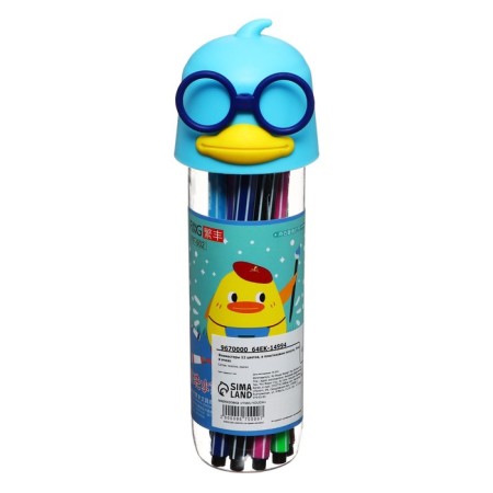 Flomasters 12 flowers, "duck with glasses", in a plastic pencil case, mix-5