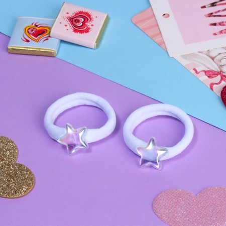 Hair gum "Little Joy" (set 2 pcs) star, 3.5 cm, white-1