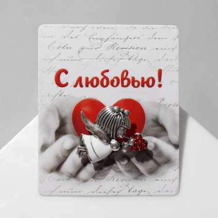 Brooch "Cupid" girl, red-white color in black silver-3