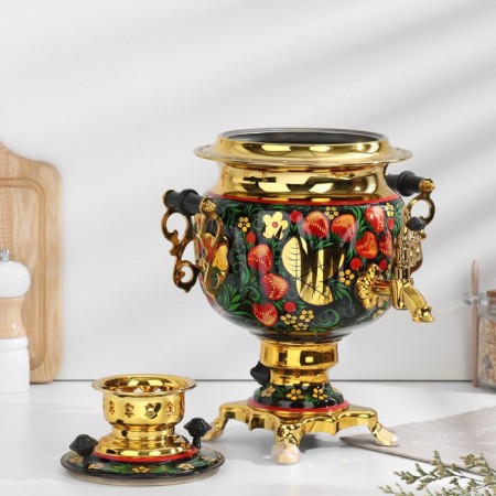 Khokhloma set, oval, 3 objects, samovar 3 l, a teapot 0.7 l, tray-14