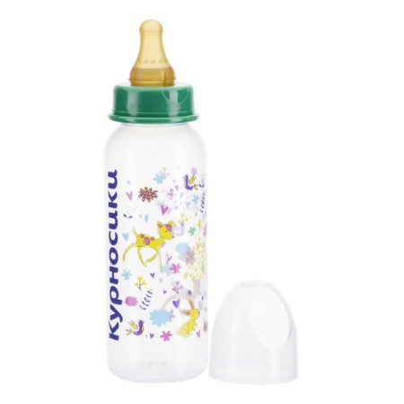 A bottle for feeding with a latex nipple, 250 ml, from 0 months., Mix color-3