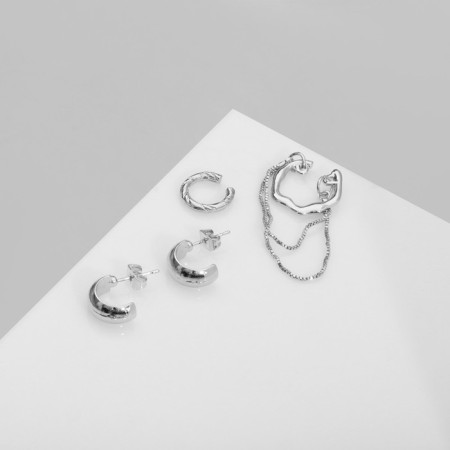 Set of earrings and cafs "Classic", color silver-1