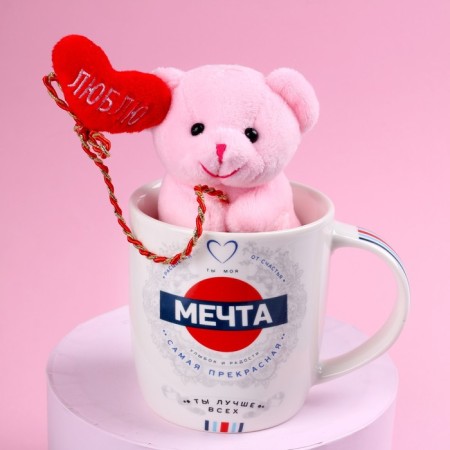 Set "Dream", soft toy in a mug, bear, color mix-1