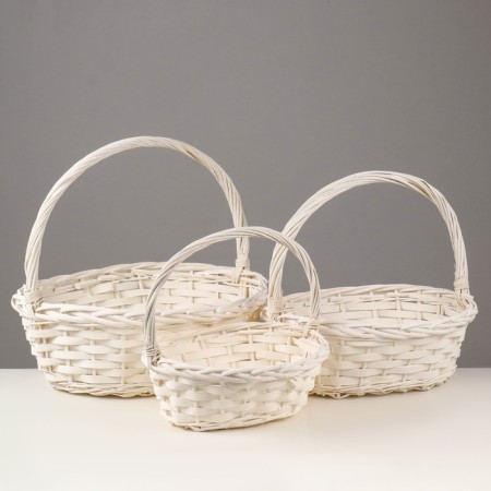 Set of wicker baskets, 47x39x17/43, 40x32x15/38, 33x25x13/33 cm, 3 pcs., Bely, Ivas