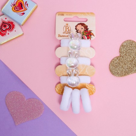 Hair gum "Tenderness" (set 6 pcs) Bunny bow, 2 cm, white