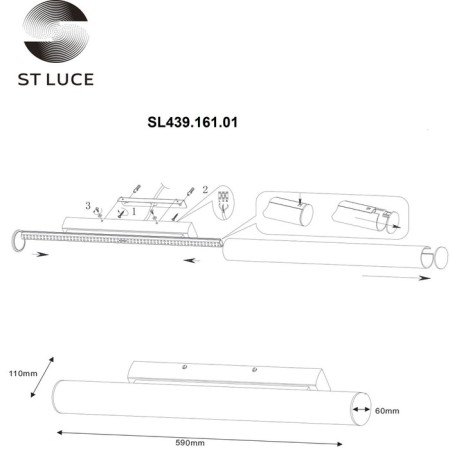 Wall lamp ST LUCE. SL439.161.01. 1x18 W, LED, 3000K, 1500 LM, 59x6 cm, chromium color-3