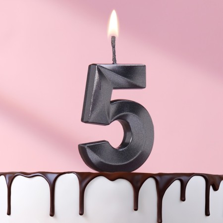 Candle in the cake on the skewer "Fine", the number "5", black, 5 cm