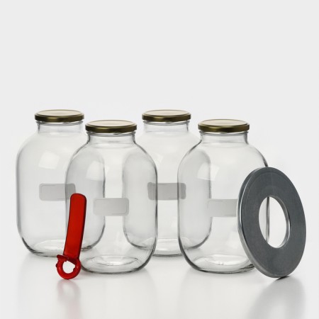 Causing set, cans with a golden lid and label, TO-82 mm, 3 l, sterilizer, opener