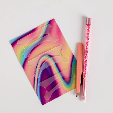 Eyebrow makeup set of “sweet Alpaca”: tweezers, makeup brush, mirror, stencil-3