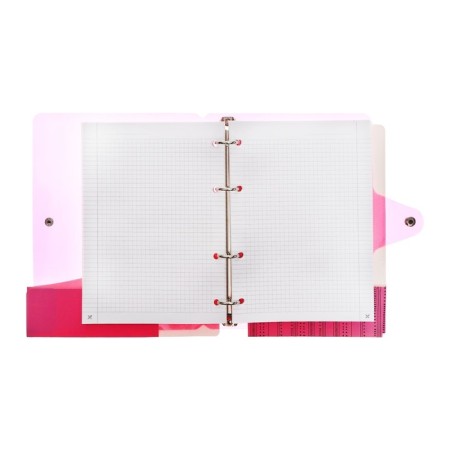 A notebook on rings A5 120 sheets in the Lorex "Neon. Pink" cage, with a change of block, a plastic cover, with stickers-5