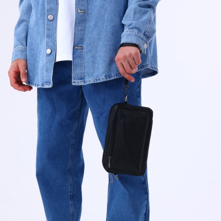 Male bag over the shoulder, artificial leather, black color-6