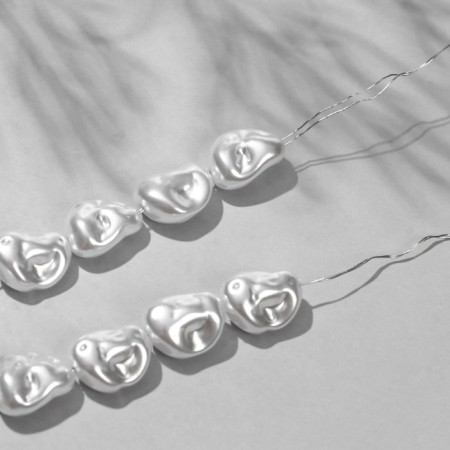 Plastic beads on the “Pearls” threads of Bobs 1.1 × 1.5 × 0.6 cm, (set 70 pcs.), White color-3