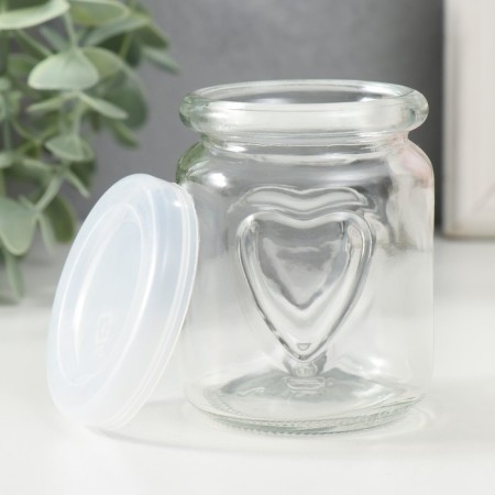 Bank for suppositories glass with a “heart” lid is a transparent 150 ml 6x6x8 cm-2