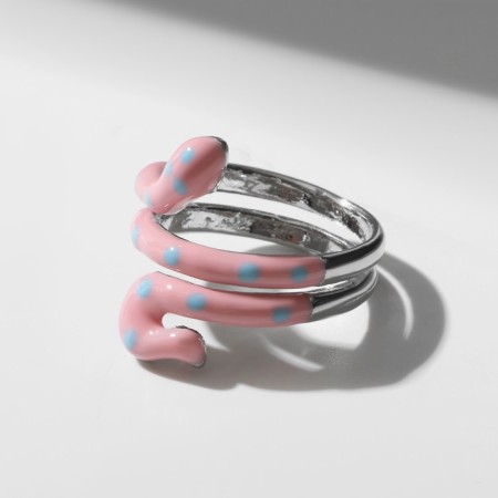 Ring "Snake" in polka dots, pink color in silver, dimensionless