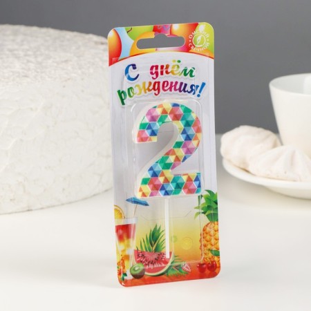 Candle in the cake on the skewer "Kaleidoscope", the number is 2, 7 cm-1