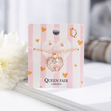 Set 2 objects: earrings, pertressed pendality, heart, white color in gold, 45 cm-3