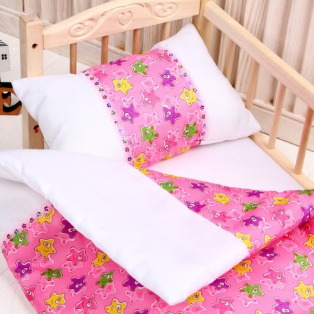 Puppet bed “Meduses on pink with braid”: sheet, blanket 46 × 36 cm, pillow 23 × 17 cm-2