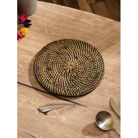 Rug -heading lane round rattan, 20x20x0.5 cm