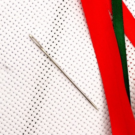 Embroidery with ribbons on the canvas "Red Macs", a set for creativity-4