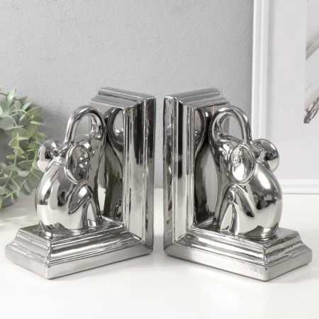 Book holders ceramics "Elephants" set 2 pcs silver 14.5x9x18 cm-1