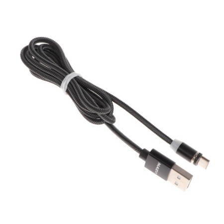 MaxVI MCM -01M cable, microUSB - USB, 2 A, 1 m, magnetic, nylon, backlight, black-2