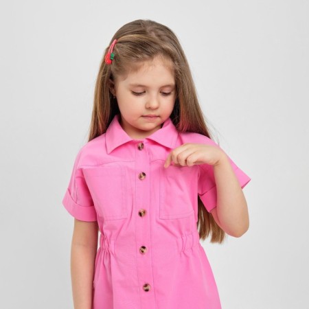 Children's dress with KAFTAN pockets, size 36 (134-140 cm), bright pink color-3