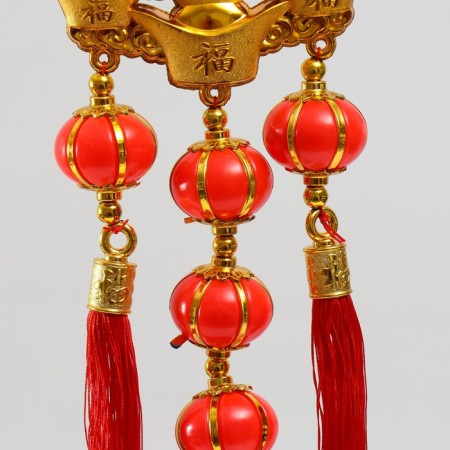 Plastic suspension, textile "Dragon and phoenix on gold ingots" 13x66 cm-2