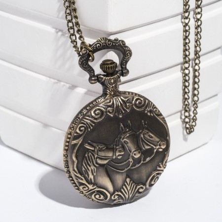 Pocket clock "Troika horses", quartz, chain L-37 cm, D-4.5 cm