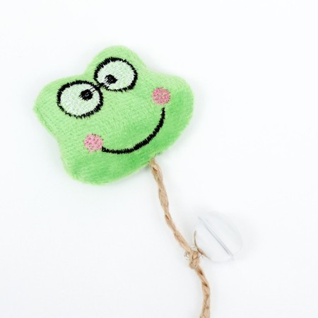 A toy for cats with cat mint and feathers "frog", 10 cm, with a tambourine-1