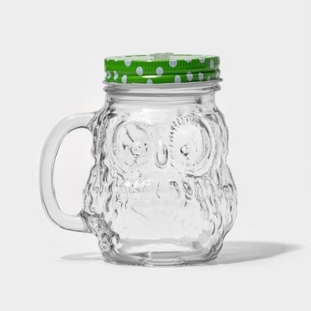 Glass jar with a lid and tube "owl", 470 ml, 10 × 11.5 × 12.5 cm, color mix-9