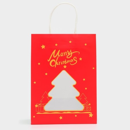 Gift package with the window "Christmas tree" 19 x 26 x 13 cm, red-2