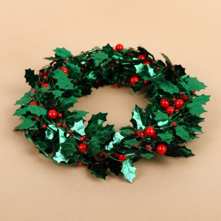 Leaves on a metal wire, with beads, 21 × 18 mm, 5 m, green/red color-3