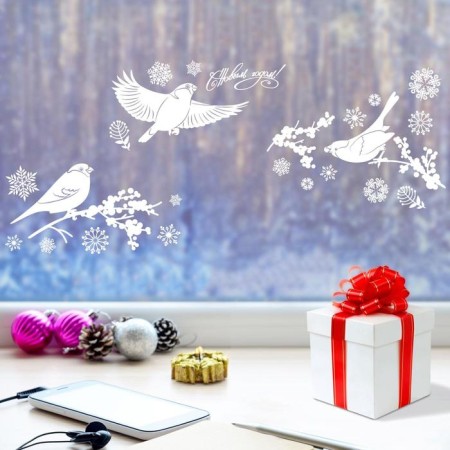 Windows sticker "Winter Birds", reusable, 33 x 50 cm, New Year-1