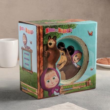 Set of dishes "Masha and the bear. ABC ”, 3 objects: 240 ml mug, salad bowl d = 18 cm, plate d = 19 cm-2