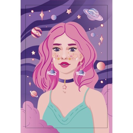 Diamond mosaic with a complete filling on the subframe "Space Girl", 20 × 30 cm-1