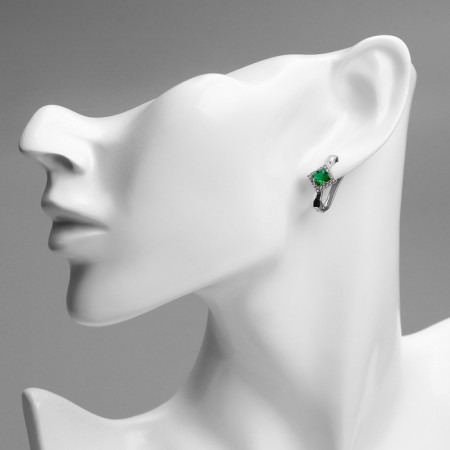 Earrings with rhinestones xuping paradise, green color in silver-2