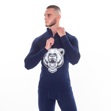 Male thermal underwear (fufaika, pants) print Bear, dark blue color, size 52-4