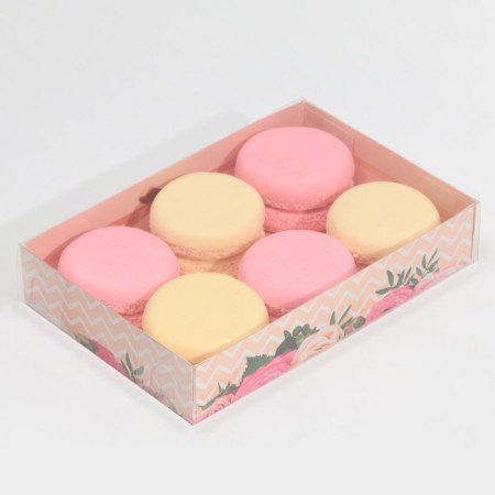 Confectionery packaging, Makarun with PVC lid, "Flowers", 17 x 12 x 3 cm