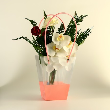 Bag for flowers is transparent, moisture -resistant, pink, 20x17x10 cm